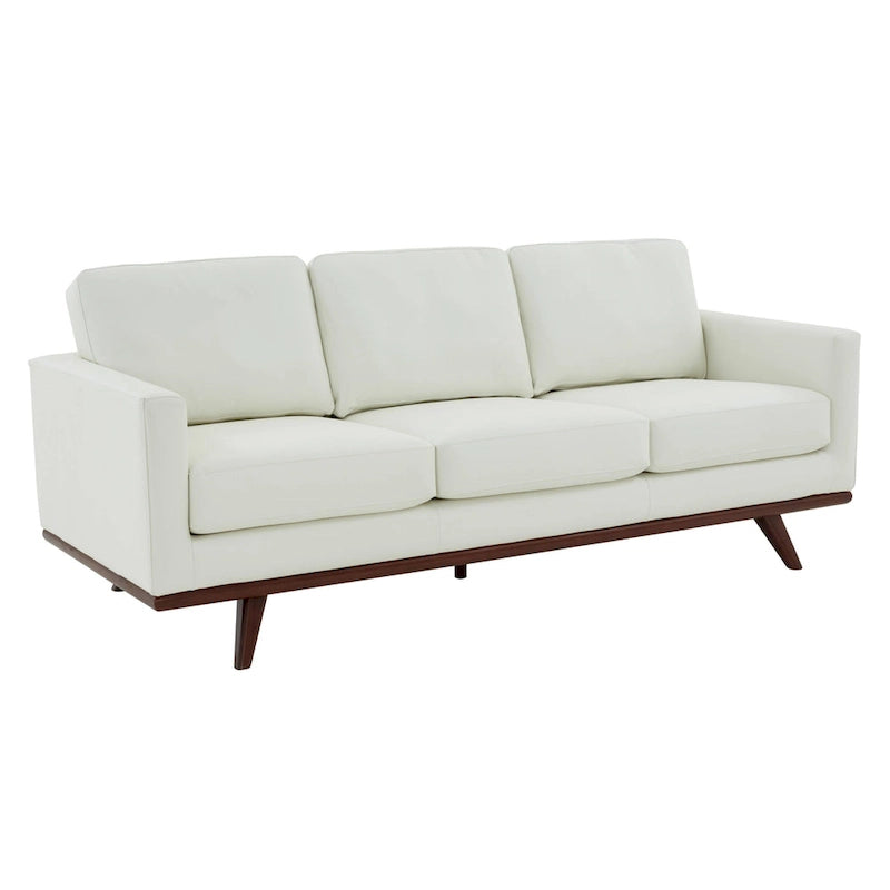 Leather 3-Seater Sofa - 83" with Birch Wood Base