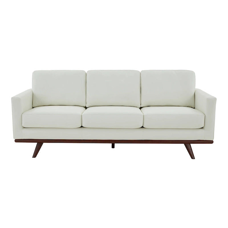 Leather 3-Seater Sofa - 83" with Birch Wood Base