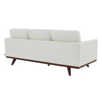 Leather 3-Seater Sofa - 83" with Birch Wood Base