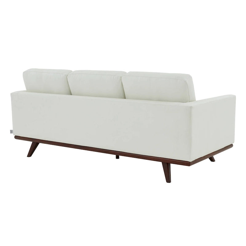 Leather 3-Seater Sofa - 83" with Birch Wood Base