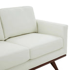 Leather 3-Seater Sofa - 83" with Birch Wood Base