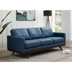 Leather 3-Seater Sofa - 83" with Birch Wood Base