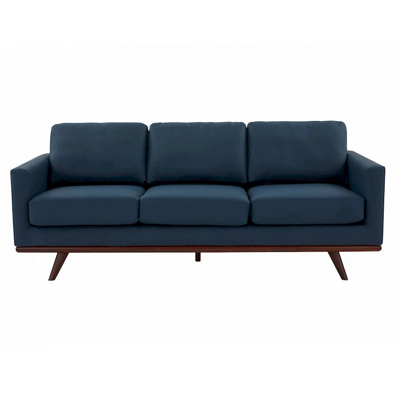 Leather 3-Seater Sofa - 83" with Birch Wood Base