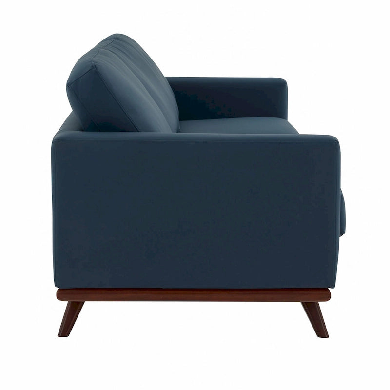 Leather 3-Seater Sofa - 83" with Birch Wood Base