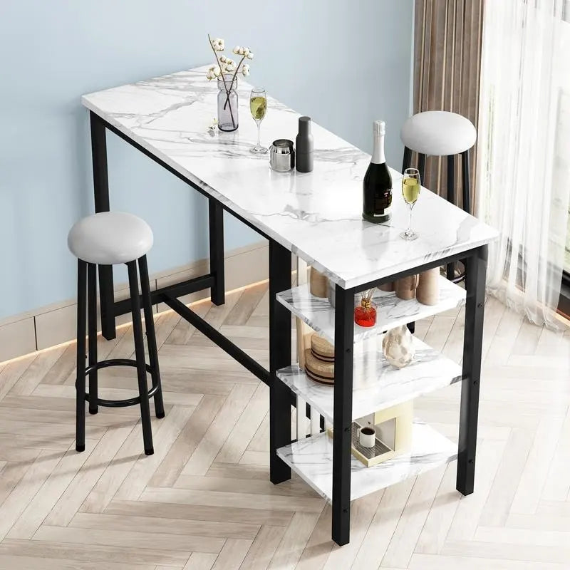Faux Marble Bar Table Set - 3-Piece with Emerald Stools for 2