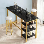 Faux Marble Bar Table Set - 3-Piece with Emerald Stools for 2