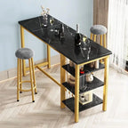 Faux Marble Bar Table Set - 3-Piece with Emerald Stools for 2