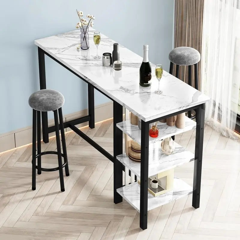 Faux Marble Bar Table Set - 3-Piece with Emerald Stools for 2