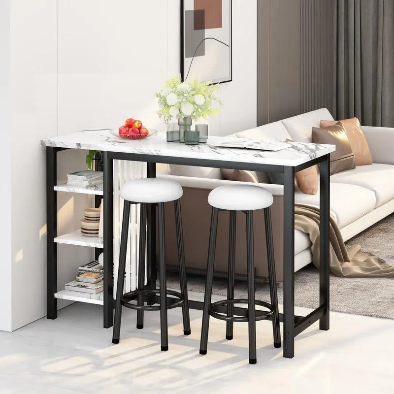 Faux Marble Bar Table Set - 3-Piece with Emerald Stools for 2