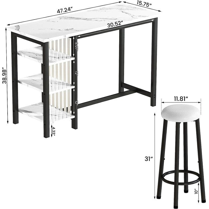 Faux Marble Bar Table Set - 3-Piece with Emerald Stools for 2