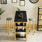Faux Marble Bar Table Set - 3-Piece with Emerald Stools for 2