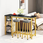 Faux Marble Bar Table Set - 3-Piece with Emerald Stools for 2
