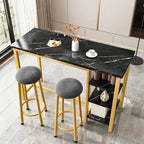 Faux Marble Bar Table Set - 3-Piece with Emerald Stools for 2
