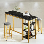 Faux Marble Bar Table Set - 3-Piece with Emerald Stools for 2