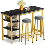 Faux Marble Bar Table Set - 3-Piece with Emerald Stools for 2