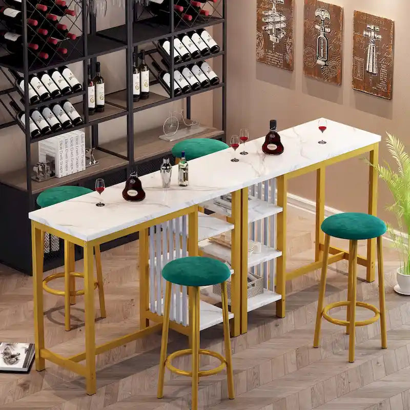 Faux Marble Bar Table Set - 3-Piece with Emerald Stools for 2