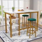 Faux Marble Bar Table Set - 3-Piece with Emerald Stools for 2