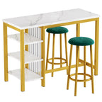 Faux Marble Bar Table Set - 3-Piece with Emerald Stools for 2