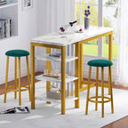 Faux Marble Bar Table Set - 3-Piece with Emerald Stools for 2