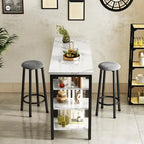 Faux Marble Bar Table Set - 3-Piece with Emerald Stools for 2
