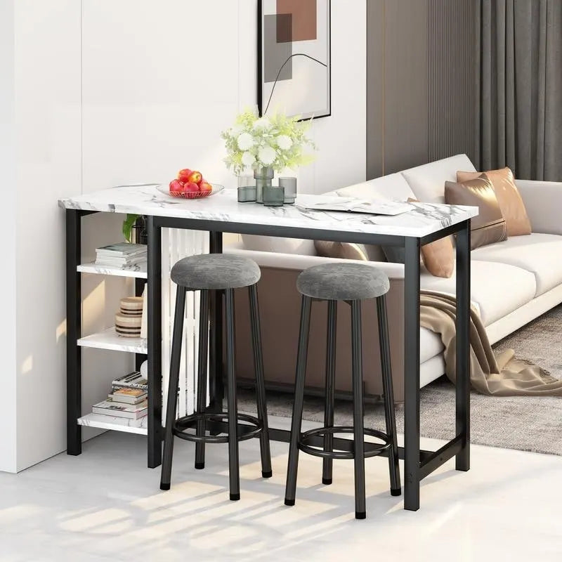 Faux Marble Bar Table Set - 3-Piece with Emerald Stools for 2