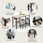 Faux Marble Bar Table Set - 3-Piece with Emerald Stools for 2
