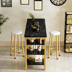 Faux Marble Bar Table Set - 3-Piece with Emerald Stools for 2