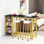 Faux Marble Bar Table Set - 3-Piece with Emerald Stools for 2
