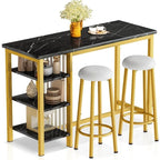 Faux Marble Bar Table Set - 3-Piece with Emerald Stools for 2