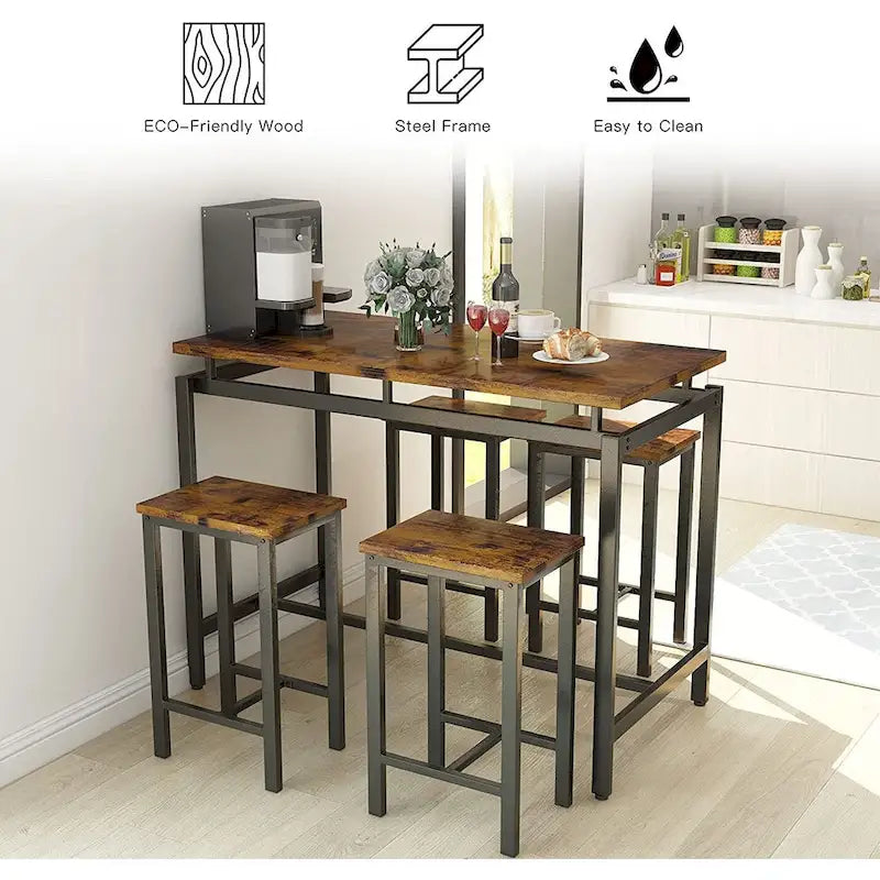 Industrial Dining Table Set - Counter Height - 5-Piece for 4