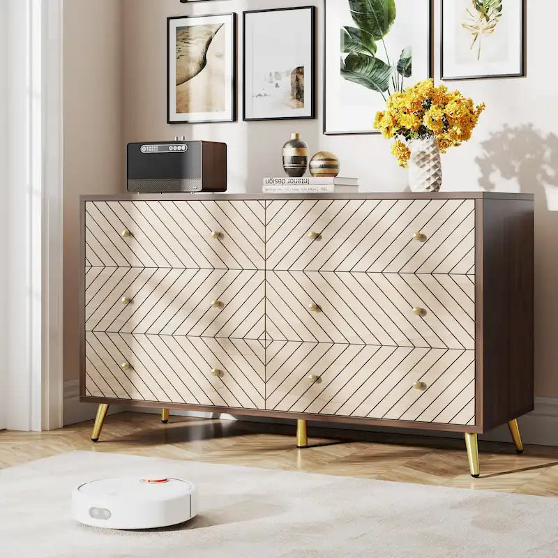 6-Drawer Storage Dresser - Modern with Metal Legs