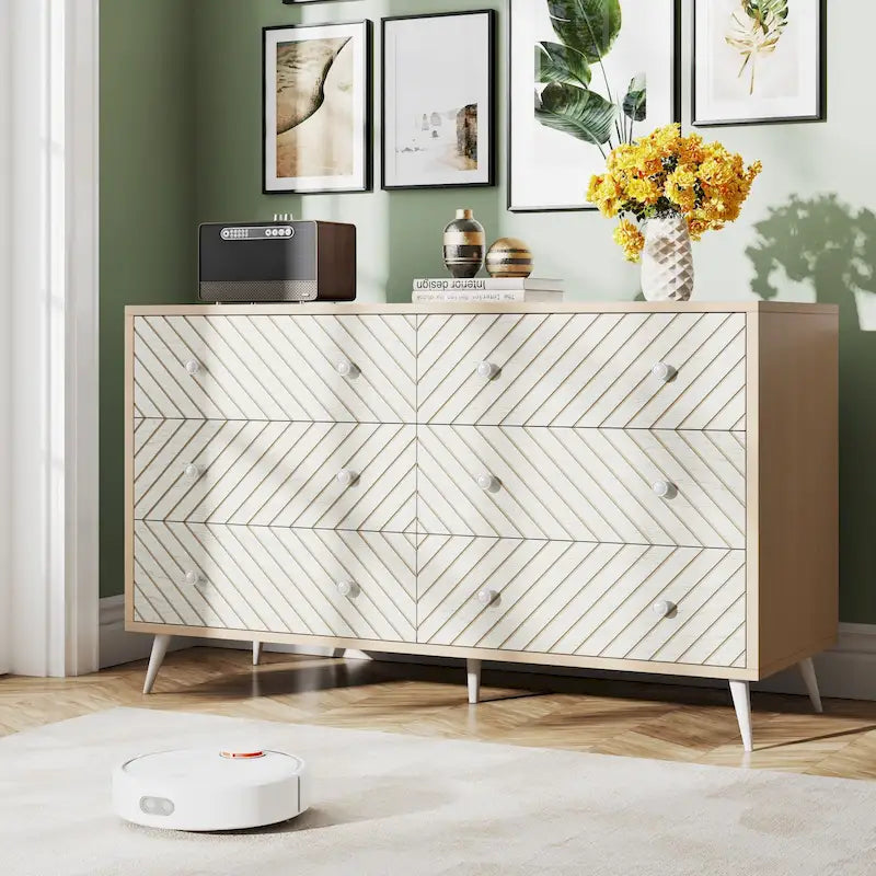 6-Drawer Storage Dresser - Modern with Metal Legs