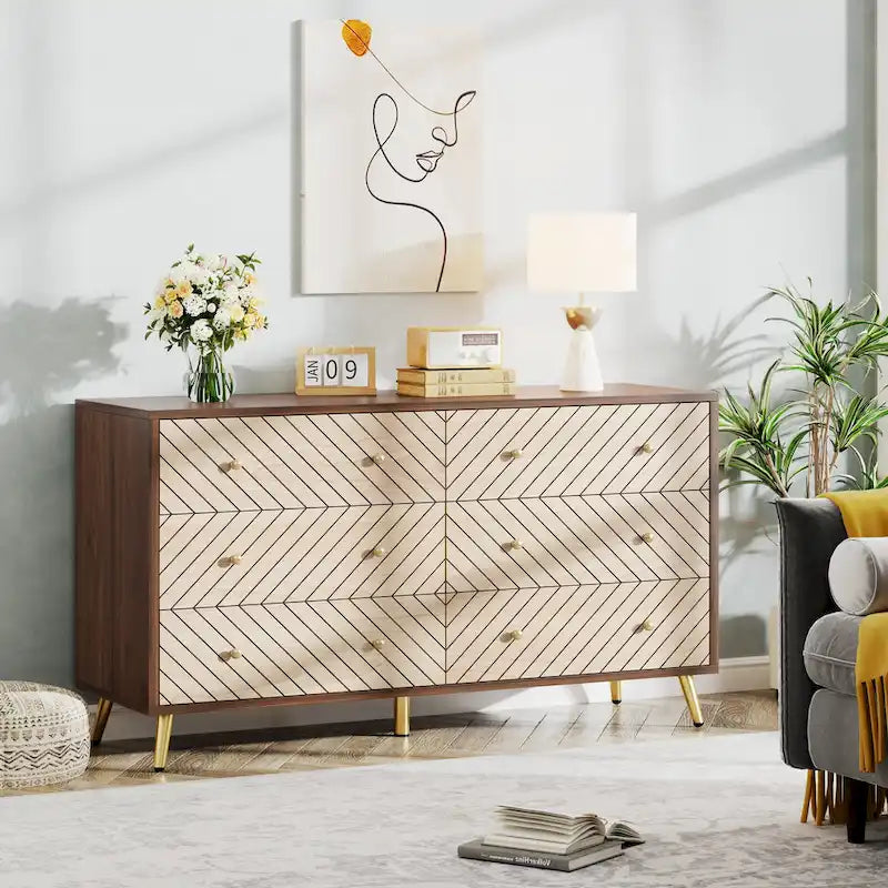 6-Drawer Storage Dresser - Modern with Metal Legs