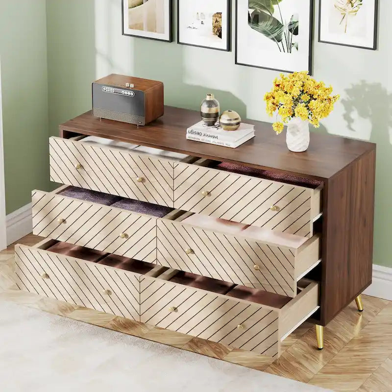 6-Drawer Storage Dresser - Modern with Metal Legs
