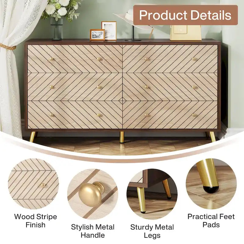 6-Drawer Storage Dresser - Modern with Metal Legs