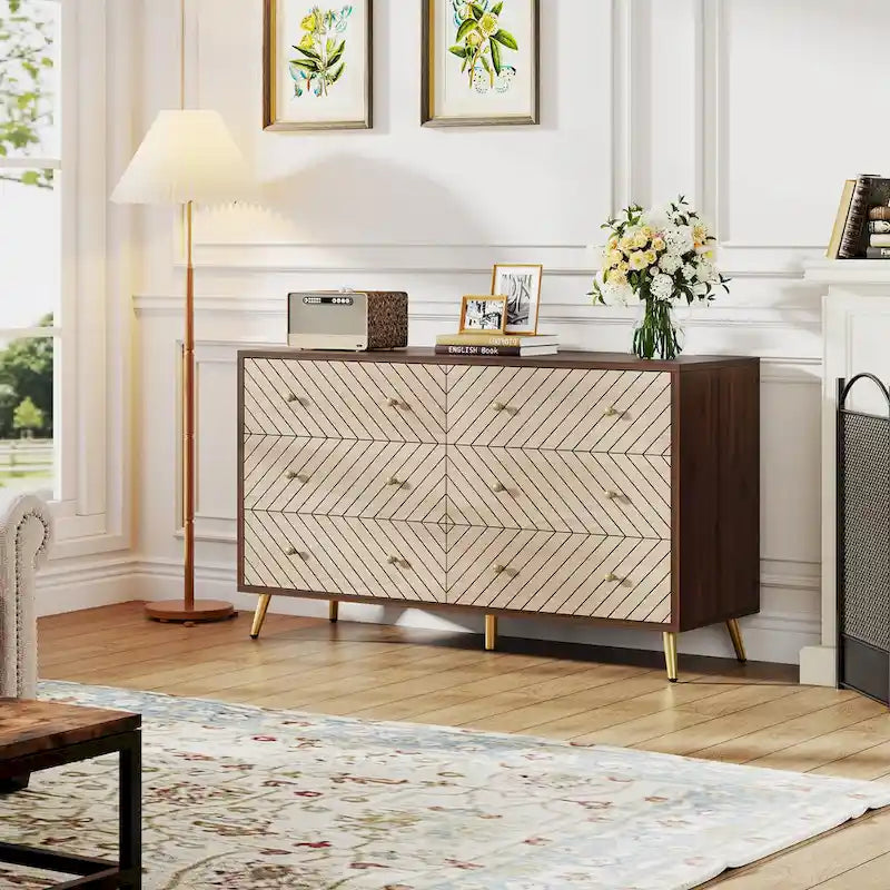 6-Drawer Storage Dresser - Modern with Metal Legs