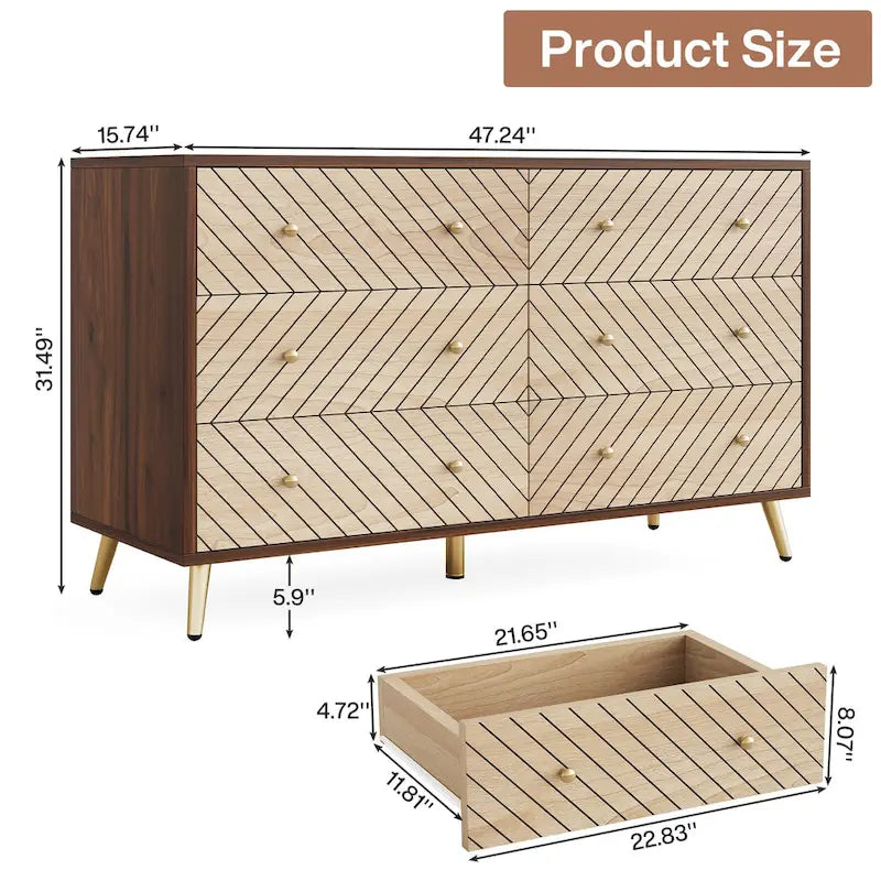 6-Drawer Storage Dresser - Modern with Metal Legs