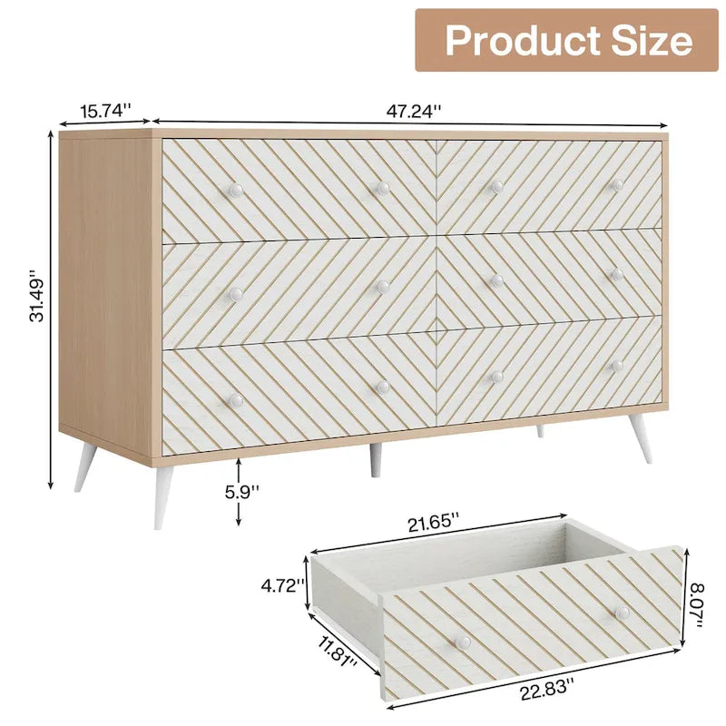 6-Drawer Storage Dresser - Modern with Metal Legs