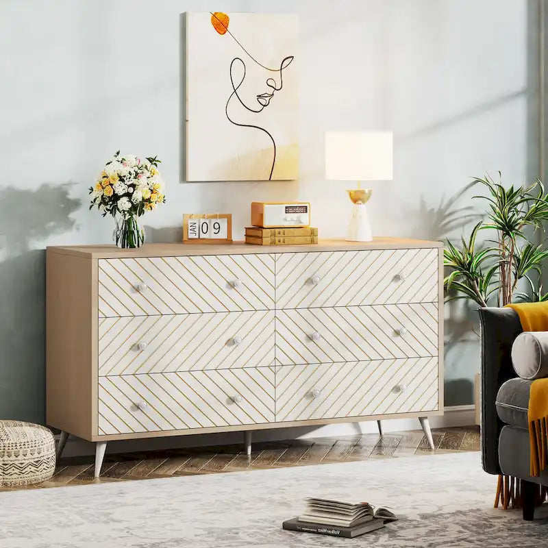 6-Drawer Storage Dresser - Modern with Metal Legs