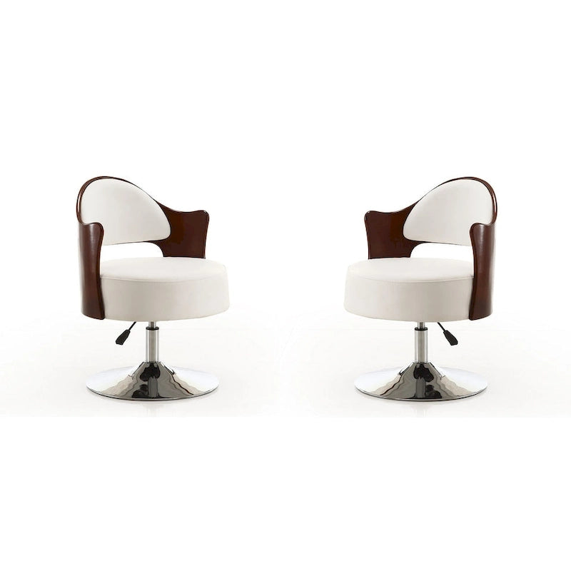 Manhattan Comfort Bopper White and Polished Chrome Faux Leather Adjustable Height Swivel Accent Chair (Set of 2)