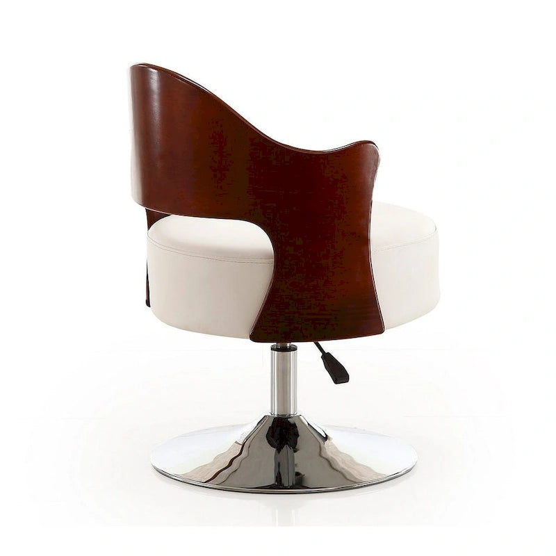 Manhattan Comfort Bopper White and Polished Chrome Faux Leather Adjustable Height Swivel Accent Chair (Set of 2)
