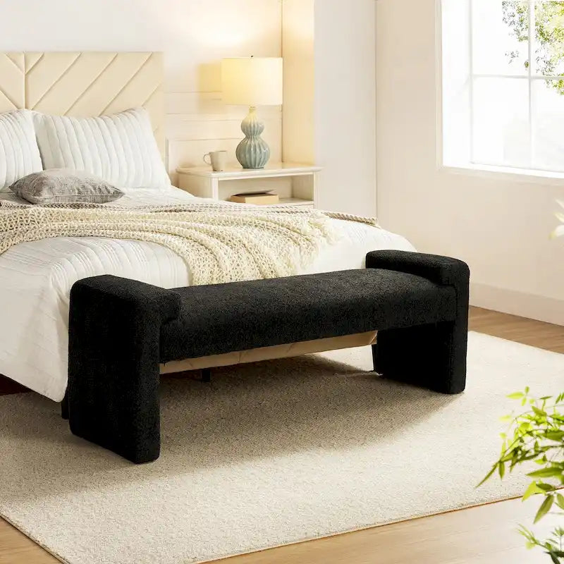 Gray Upholstered Bench - 45" for 2-3 People with Armrests