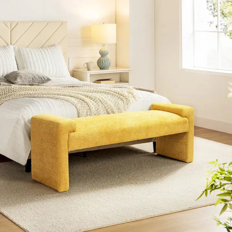 Gray Upholstered Bench - 45" for 2-3 People with Armrests