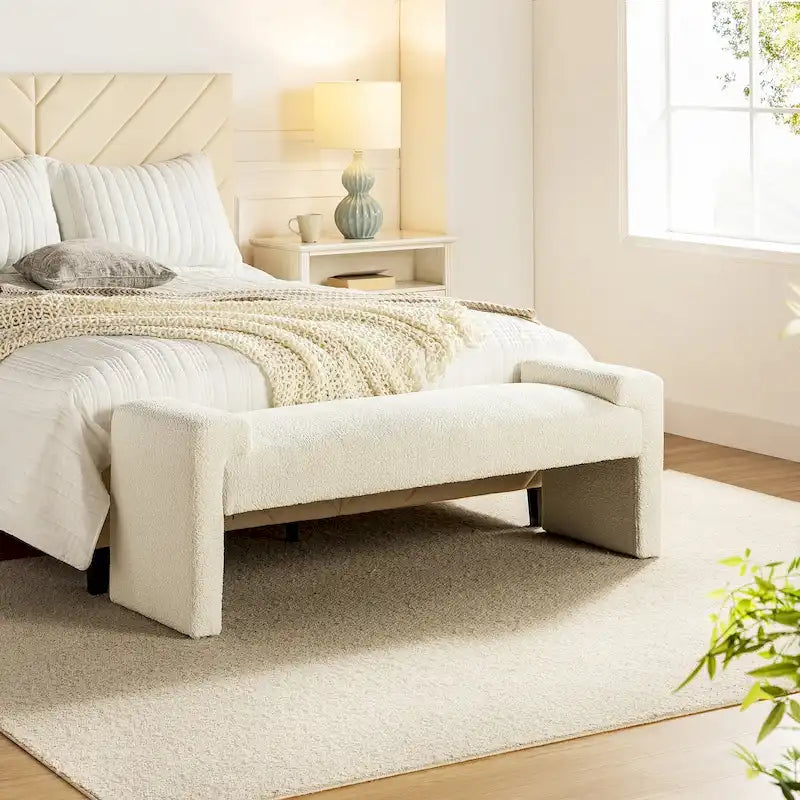 Gray Upholstered Bench - 45" for 2-3 People with Armrests