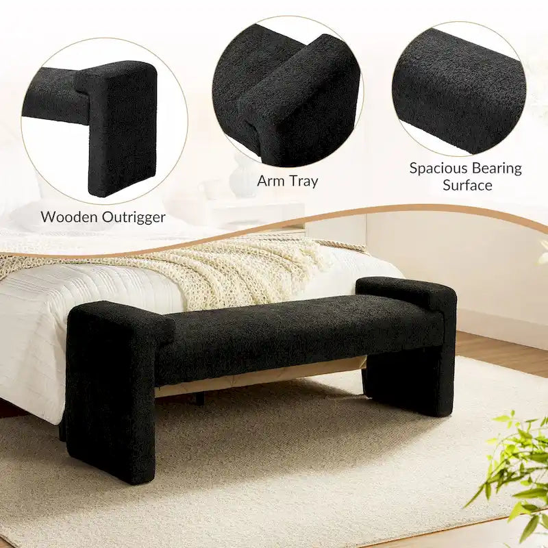 Gray Upholstered Bench - 45" for 2-3 People with Armrests