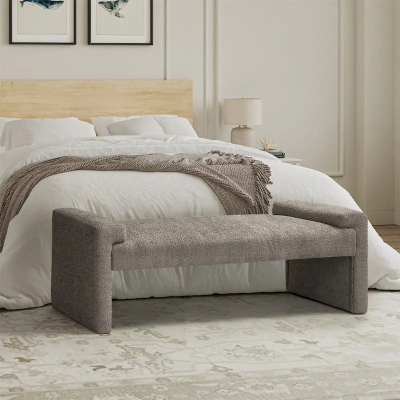 Gray Upholstered Bench - 45" for 2-3 People with Armrests