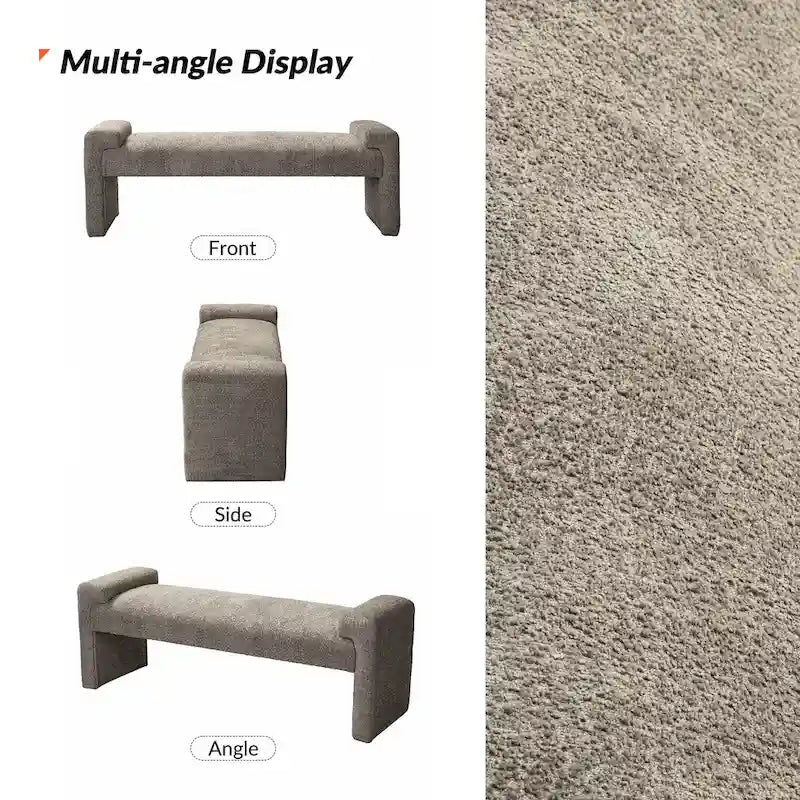 Gray Upholstered Bench - 45" for 2-3 People with Armrests