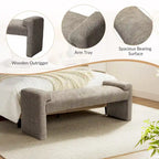 Gray Upholstered Bench - 45" for 2-3 People with Armrests