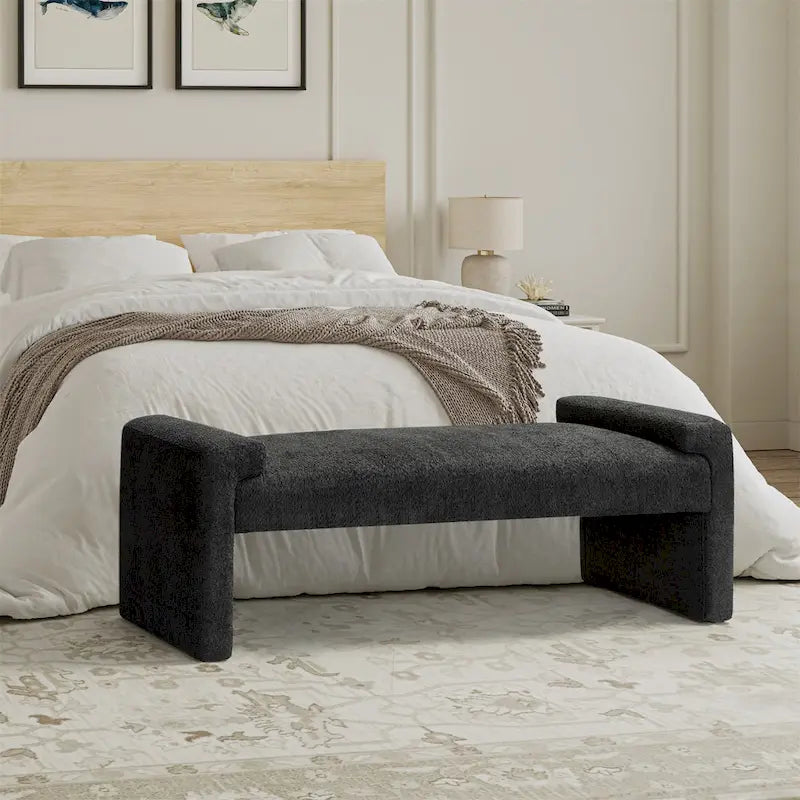 Gray Upholstered Bench - 45" for 2-3 People with Armrests