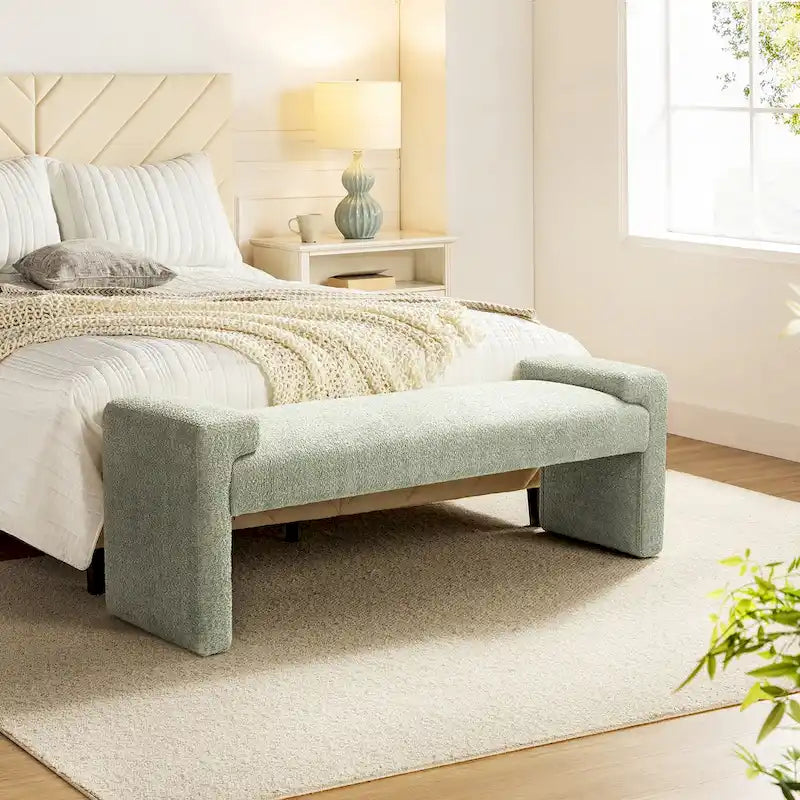 Gray Upholstered Bench - 45" for 2-3 People with Armrests
